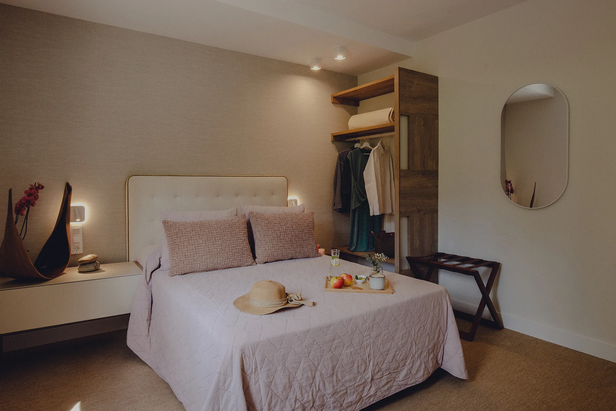 A double room at Amalurra, simply furnished.